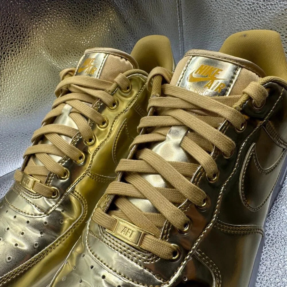Size 14 - Nike Air Force 1 SP Metallic Gold Womens Leather Sneakers‎ CQ6566-700